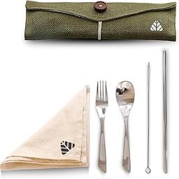 Rusabl Stainless Steel Cutlery Set (Pack of 6, Green) Reusable Travel Pack for Daily Use, Gifting and Travelling (Spoon, Fork, Knife, Steel Straw, Cleaning Brush, Napkin and Jute Pouch)-17