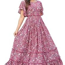Women's Pink Georgette Round Neck Flared Maxi Length Gown-image-19
