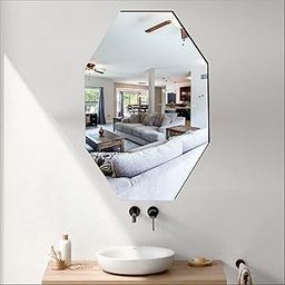 Bnezz - Self Adhesive Wall Mirror Stickers Big Size (30x20) Cm Frameless Mirror for Wall Stickers | Mirror for Bathroom | Bedroom | Wash Basin Flexible Mirror Sheets for Wall (OctagonMirror)-21
