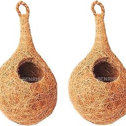 100% Natural Coir Bird nest for Balcony and Pet Birds Sparrows Finches breeding, Beige - Set of 2-14