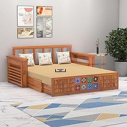 MANNAT ARTS Solid Sheesham Wood Sofa Cum Bed (Honey)-image-14