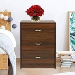 Wooden Palm Solid Engineered Wood Bedside Table | Bed Side Tables with Drawers Nightstand for Bedroom 3 Storage Home Wood,Chocolaty-picture-20