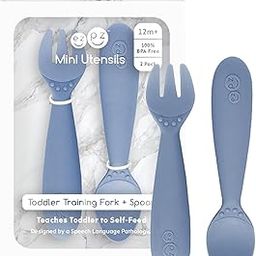 ezpz Mini Utensils - 100% Food Grade Silicone + Nylon Self Feeding Spoon & Fork for Baby/Toddler Led Weaning + Purees - Designed by a Pediatric Feeding Specialist - Sensory Bumps - 12 Months+ (Indigo)-image-12