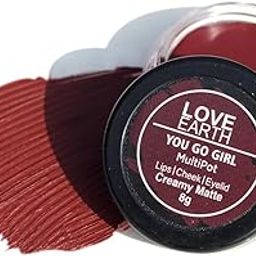 Love Earth Lip Tint & Cheek Tint Multipot - You Go Girl With Vitamin E And Essential Oils For Lips, Eyelids And Cheeks, Creamy Matte - Wine-image-0