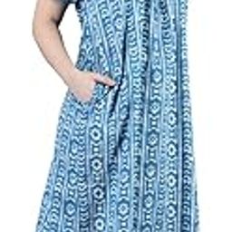Women's- Cotton Nighty| Short Sleeves | Night Wear | Maxi for Women | U Shaped Neck - Cotton Fabric- Jaipuri Print-picture-14