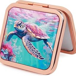 PDOZV Pocket Mirror for Women, Rosegold Square 2.8”×2.8” Metal Frame DropRubber Style Double Sided Mini Magnifying 1X/2X Mirror for Purse Can be Used as Gifts for Woman (MarineAnimal04)-31