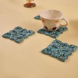House of Wemy Wooden Coaster Set of 4 | Handmade Rustic Wood Coasters for Drinks | Durable, Heat-Resistant | Perfect for Home, Kitchen, Office & Gifting (10 x 10 cm) (Turquoise)-image-4