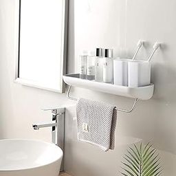 Dizgoy Shower Caddy Wall Mount with Towel Bar, Adhesive Bathroom Shelf Storage Organizer No Drilling Shower Shelf Kitchen Storage Basket Rack Shelves-image-40