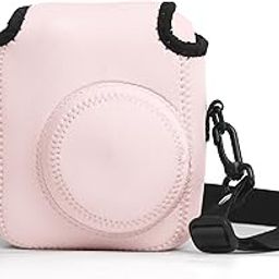 Soft Fuji-Film Instant Insta-x Mini 12 Camera Case Bag with Padded Inner Lining, Waterproof Neoprene Surface, and Shoulder Carrying Strap - Pink-0