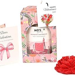 Mo's Bakery Valentines Day Pink Gift Box with Raspberry Cookies, Rose Flower Candle & Customisable Card | Valentine Gift for Boyfriend,Girlfriend,Husband,Wife | Cookies gift box | Healthy Valentines Day Gift-image-57