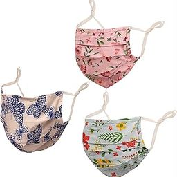 anti pollution smog smoke cold cough protective cotton face mask Floral Fabric Adjustable filter pocket nose bridge 2 layer reusable washable for men, women (Pack of 3). Pink Blue Green-picture-29