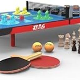 Stag Iconic 4-in-1 Super Mini Table Tennis Table - Indoor/Outdoor All in One Fun Board Game Sized Table with Checkers, Chess, Ludo and Ping Pong | Includes All Game Accessories-20