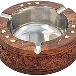 Crafts Collection Store India Handmade Wooden Round Shaped Home and Office Ashtray for Cigar and Cigarettes 1pc (10x10X3 cm) Diwali Gift-picture-12