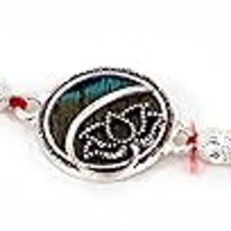 Handcrafted Traditional Bhaiya Rakhi with Silver-Toned Pendant, Blue and Red Thread-image-36