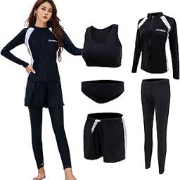 RainKind Women's Fitness Swimsuit, 5 Piece Set, Long Sleeve Rash Guard, Body Cover, Separate Shorts, Tankini, Stylish, UV Protection, Long Sleeve Swimsuit, Cool to Touch, Amphibious, Soft Feel-image-18