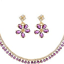 Jewellery Set Gold Plated American Diamond Necklace Set with Earrings Jewellery for Women & Girls-3