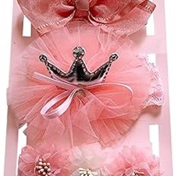 SYGA 3 Pcs Baby Girl Headband Soft Flower Bow Strechable Hairband Suitable For Newborns, Infants, Toddlers and Kids 0-3 Years(Pink Bow/Silver Crown)-image-42