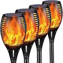 Amazm Pack Of Four Solar Lights Outdoor Waterproof Dancing Fire Mashaal Flame Torch Lantern Landscape Decoration Lighting Dusk to Dawn Auto On/Off Security Torches for Garden Balcony Driveway's-52