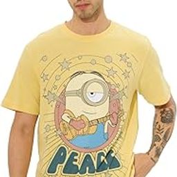 Official Minions: Peace Men and Boys Short Sleeves Round Neck Yellow Graphic Printed Regular Fit Cotton T-Shirts-image-2