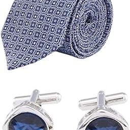 Men's Micro Necktie & Matching Stone Cufflink Combo Gift Set-image-43