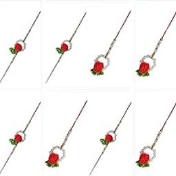 Handmade Designer Matching Rakhi Set for Brother and Bhabhi, Red Rose with Pearl Beads, Traditional Thread Raksha Bandhan Combo-image-60