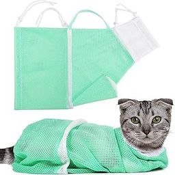 Qpets® 23*16*14 Inch Cat Bathing Bag Anti-Scratch Cat Grooming Mesh Bag for Bathing, Nail Trimming, Medicine Taking, Injection, Adjustable Multifunctional Breathable Restraint Shower Bags(Green)-picture-24