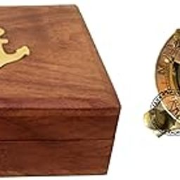 Antique 2.5 Inch Sundial Compass for Outdoor Activities with Wood Box-image-79