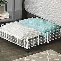 INDIAN DECOR. 28892 Rectangular Rolling Wire Under Bed Cart for Storage of Bedsheets and Bed Linens (White , Standard )-image-47
