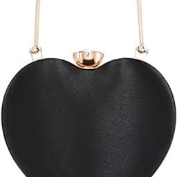 Heart-Shaped Evening Clutch Purse, Black Satin with Rose Gold Frame, Crystal Flower Clasp, Chain Strap-image-65