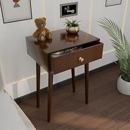 FURNIFOX Bedroom Night Stand Table for Small Spaces Magazine Stand with Storage Engineered Wood with Drawer Storage, Easy Assembly (Brown)-image-62