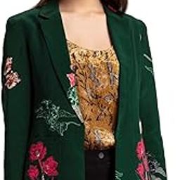 Women Floral Print Notched Lapel Green Long Sleeves Casual Blazer-image-41