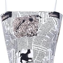 Lightly Padded Newspaper Print Cami Bra Women Longline Padded Sports Bra, Strappy Crop Tank Tops Wireless Cami Shirt Fitness Yoga Workout Running - Built in Bra fits Upto (28 to 34) Bust Size-picture-35
