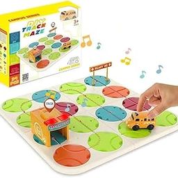 DIY Track Maze Race Car Track Building Block Educational Toy Set Tiles DIY Play Set 2 Light Up STEM Learning Construction (School Bus)-8