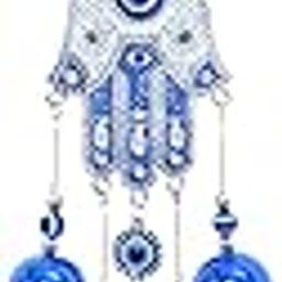Evil Eye Wind Hamsha Hand with 5 Bells Blue for Home & Office Wall Hanging for Home Protection | Car Hanging | Brings Positive Vibes & Removes Negative Energy | Turkish Evil Eye Wind Chime-image-93