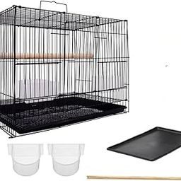 Kuku 15" Bird Cage for Budgies, Finches, Love Birds, Cocktails, Conures, 2 Cups, 1 Perch Stick L : 15", B : 11", H:12 (Black)-image-40