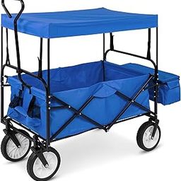 Best Choice Products Folding Utility Cargo Wagon Cart w/Removable Canopy, Cup Holders - Blue-image-8