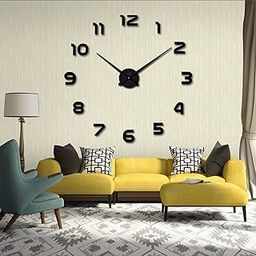 3D DIY Wall Clock, Arabic Numerals Clock Frameless Mirror Surface Wall Sticker Home Decoration for Living Room Bedroom (Without Battery) (19-27 inch, Black)-image-6