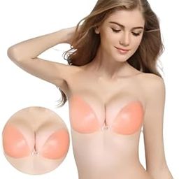 Strapless Self-Adhesive Silicone Bra, Backless Push-Up Design, Coral Pink, Non Strip Bra.-0