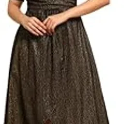 vaararo Black Shimmer Wrap Midi Party Dress for Women with Side Pockets | Puff Sleeves with Front Slit & V-Neck-picture-7