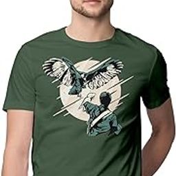 Men's Regular Fit T-Shirt Falconry Illustration - Falcon 100% Cotton T-Shirt Olive Green; _FALCONMEN-Olive Green M Men Round_bz-image-47
