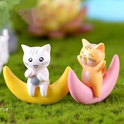 ANTIQ Creation Playing Cats ON Moon Miniature SHOWPIECE Figurine for Garden Decor | Miniature Garden | Fairy Garden Decor (Multicolor) (2 PCSSET)-image-9