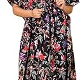 Hand Block Printed Bird Cotton Kaftan for Women & Girls – 100% Soft Cotton, Free Size, 3/4 Sleeves, 48-Inch Long Nightwear Gown | Lightweight, Artisanal Loungewear Black-2