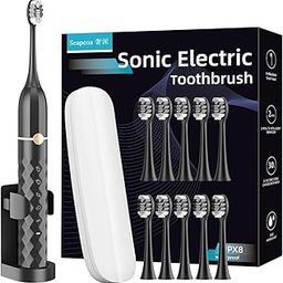 Seapeoa Electric Toothbrush, 10 Brush Heads & Travel Case, 40000 VPM Electric Motor & Wireless Charging, 5Modes with Smart Timer, Ultra Whitening Toothbrush for Adults and Kids-image-17