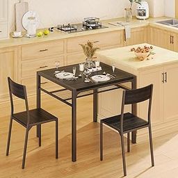 Priti Dining Table Set for 2, 3 Piece Kitchen Table with 2 Chairs for Small Space, Apartment, Kitchen, Dining Room, Space-Saving-image-15