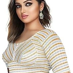 Stylish Golden Jari Woven Readymade Saree Blouse for Women Katori Choli Design Stretchable Half Sleeves Design 2024-picture-15