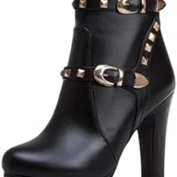 ftk Women's short boots with belt buckle design, thick heel ankle boots-picture-5