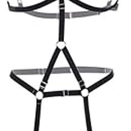 Women's Black Harness Lingerie Set Open Strap Mid Waist Bikini Beach Bra and Panty Regular Fit (S, M,L)-image-5