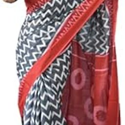 Handicrafts Women's Ikat Hand Block Print Jaipuri Cotton Mulmul Saree Zari Border with Blouse Piece-8