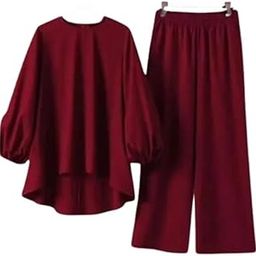 Women's Long Sleeve Rayon Fabric Round Neck Western Top with Matching Wide-Leg/Palazzo Pants Cord-Set-image-16