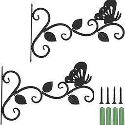 MYADDICTION Wall Hanging Basket Bracket Iron Hooks Fence Deck Porch 3 Leaf Butterflies-image-26